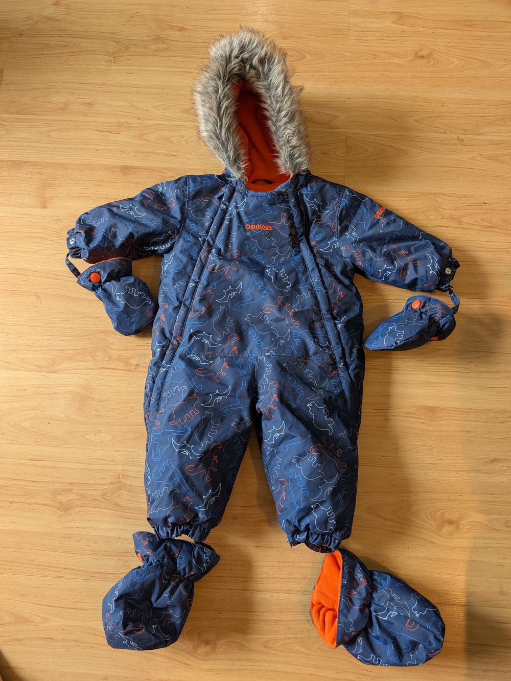 OshKosh Snow Suit Dino-Print Insulated One-Piece Footie 6/9 Months